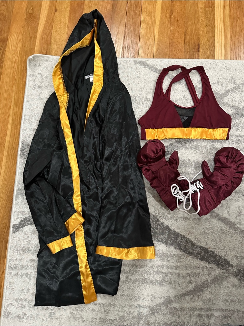 Boxer costume Black Hooded Costume Robe with Gold Trim